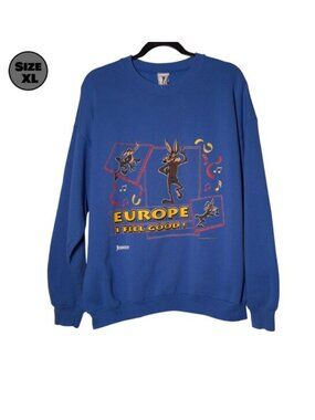 VINTAGE Wile E. Coyote: Europe I Feel Good! USED Sweatshirt (XL, Looney Tunes)